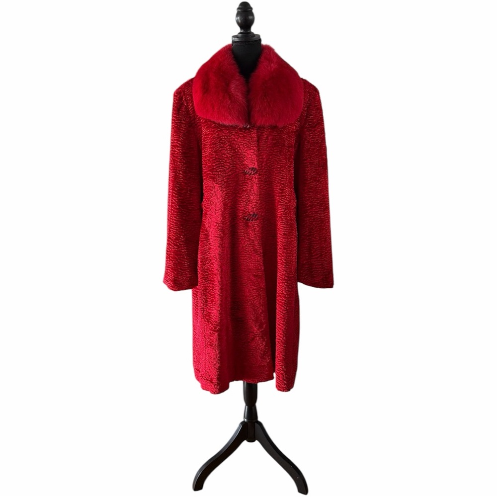 Lily and Taylor Red Velvet Coat w/Fur Collar, Size 18